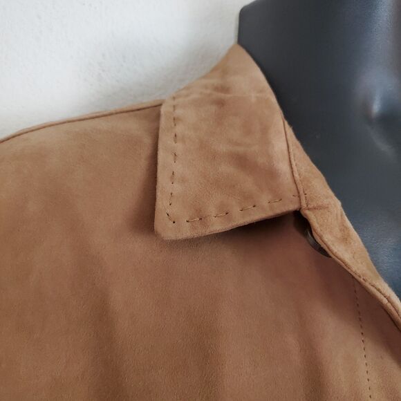 Tasso Elba Men's Jacket Large Brown Suede Leather Shacket Casual Preppy Academia - Picture 5 of 11